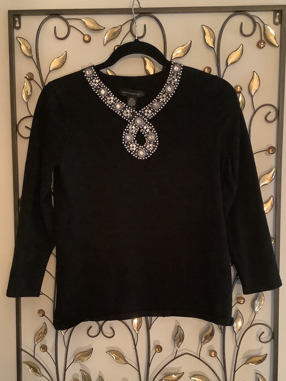 Cable & Gauge Black Embellished Jewel-Neck Sweatshirt